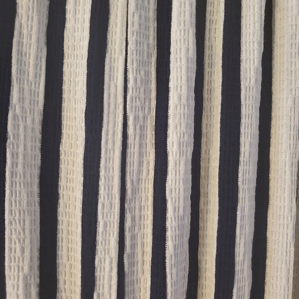 Ladies blue white stripe off the shoulder jump suit, elastic waist, side pockets - Picture 3 of 5